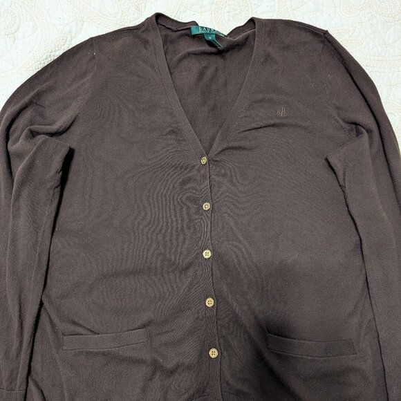 Lauren by Ralph Lauren Women's Cardigan Sz. 1x Brown - Picture 3 of 12